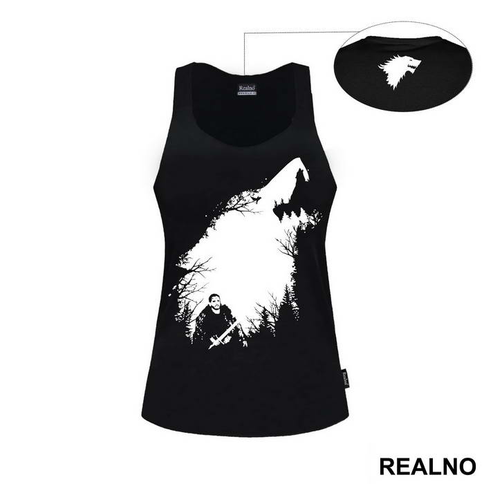 Jon Snow, Forest And Ghost - Shape Of A White Dire Wolf - Game Of Thrones - GOT - Majica