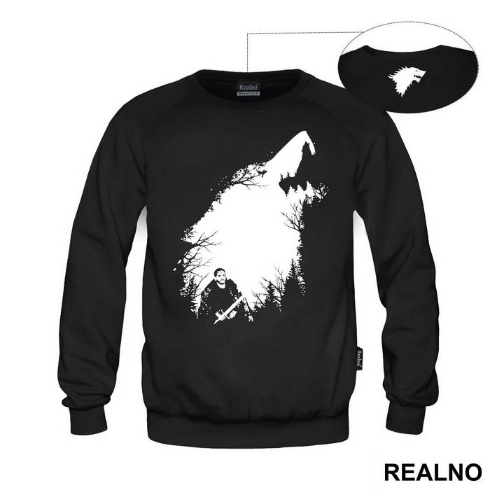Jon Snow, Forest And Ghost - Shape Of A White Dire Wolf - Game Of Thrones - GOT - Majica