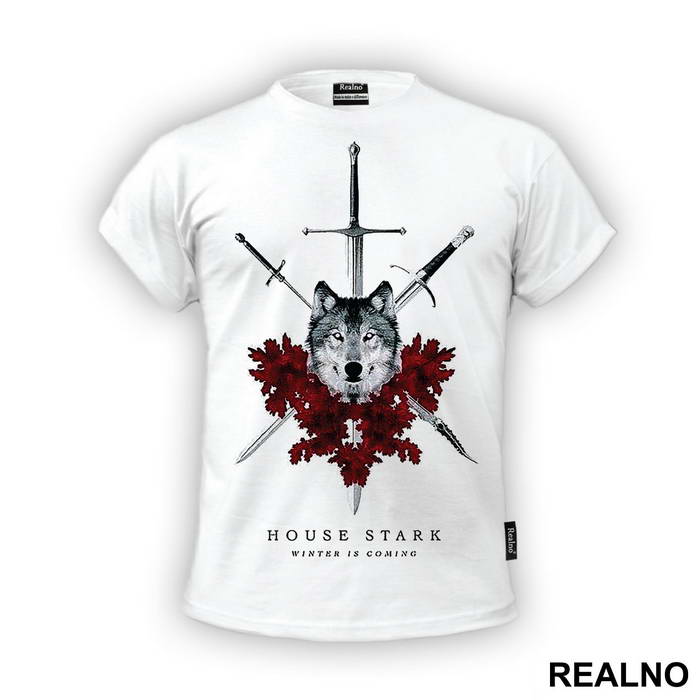 House Stark - Winter Is Coming - Wolf And Red Leafs - Game Of Thrones - GOT - Majica