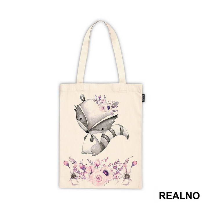 Cute Racoon With Pink Flowers - Art - Majica