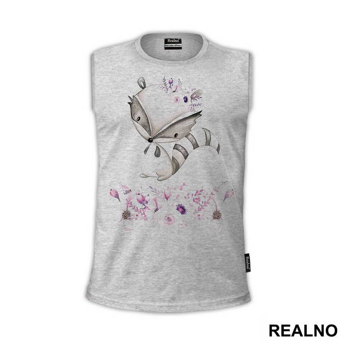 Cute Racoon With Pink Flowers - Art - Majica