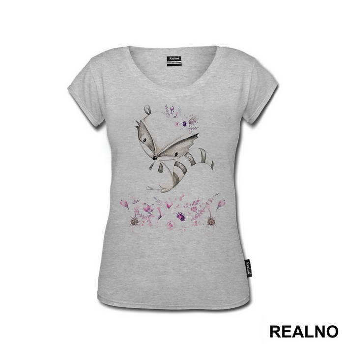 Cute Racoon With Pink Flowers - Art - Majica