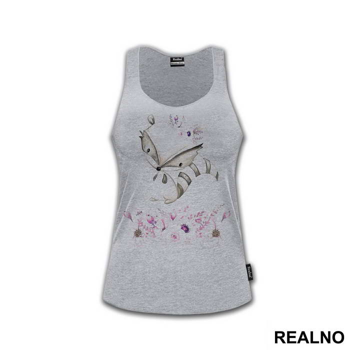 Cute Racoon With Pink Flowers - Art - Majica
