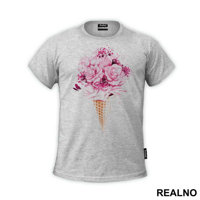Pink Ice Cream With Flowers - Art - Majica