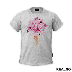 Pink Ice Cream With Flowers - Art - Majica
