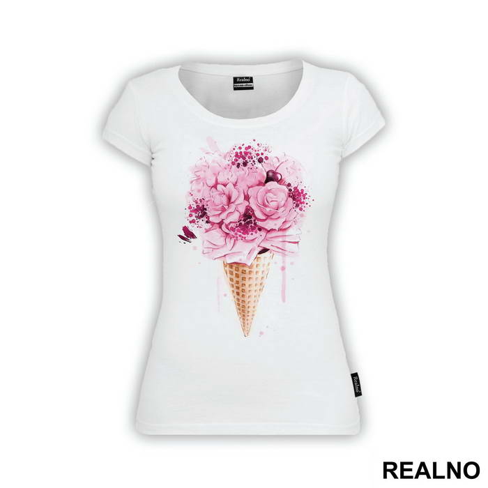 Pink Ice Cream With Flowers - Art - Majica