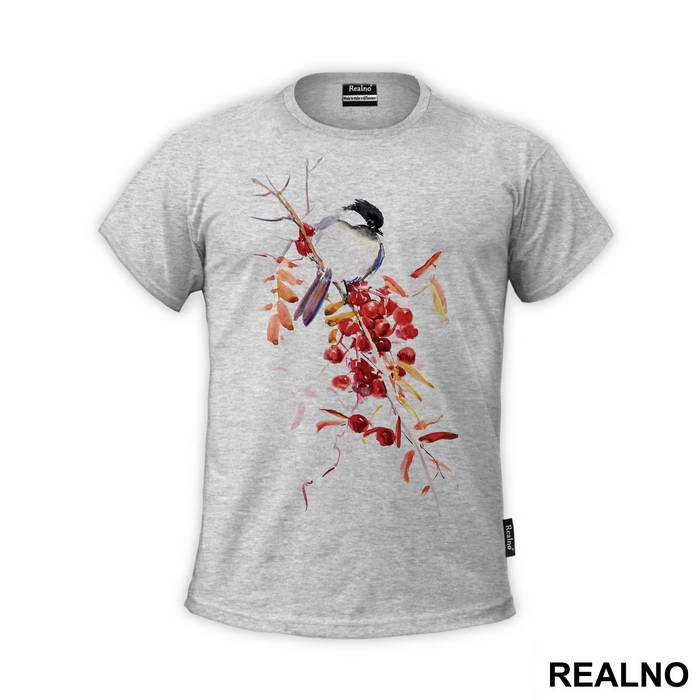 Sparrow And Red Berries - Art - Majica