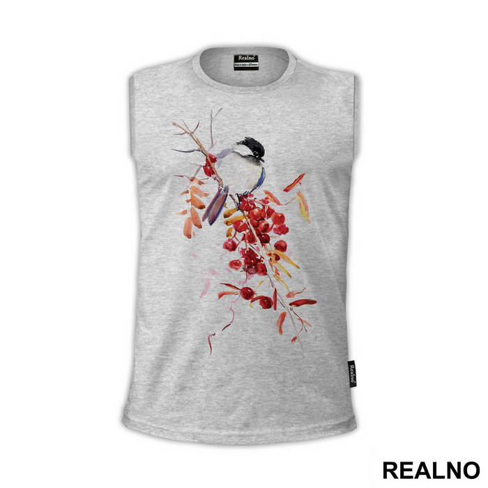 Sparrow And Red Berries - Art - Majica