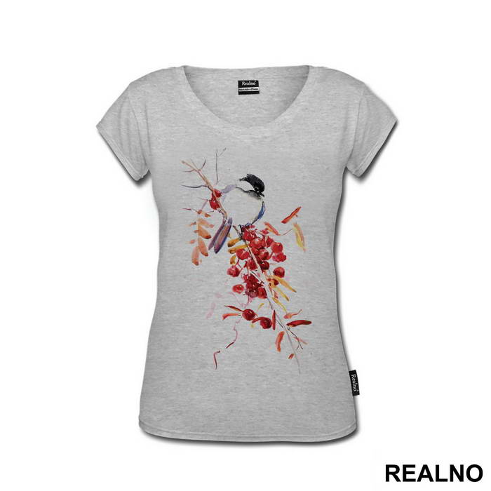 Sparrow And Red Berries - Art - Majica