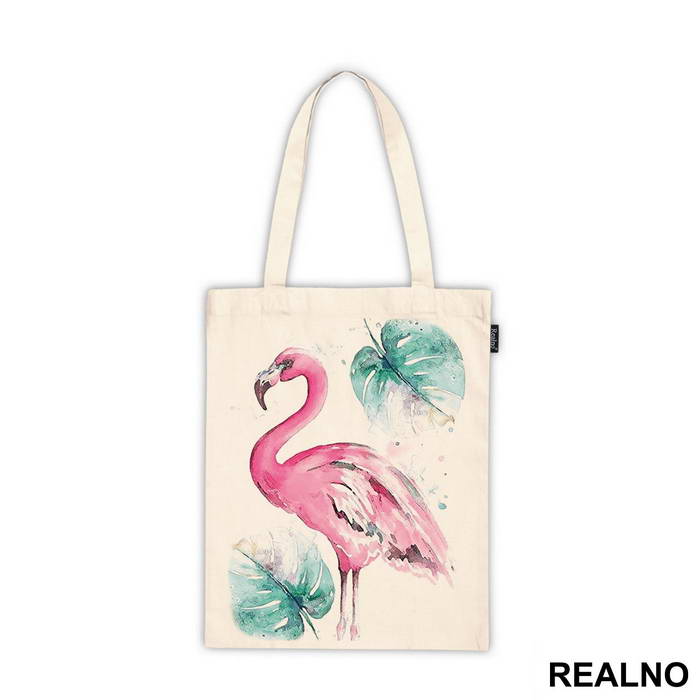 Pink Flamingo And Tropical Leaves- Art - Majica