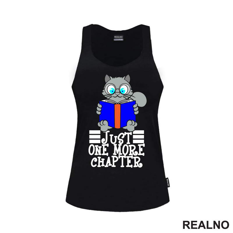 Just One More Chapter - Grey Cat Reading - Books - Čitanje - Knjige - Majica