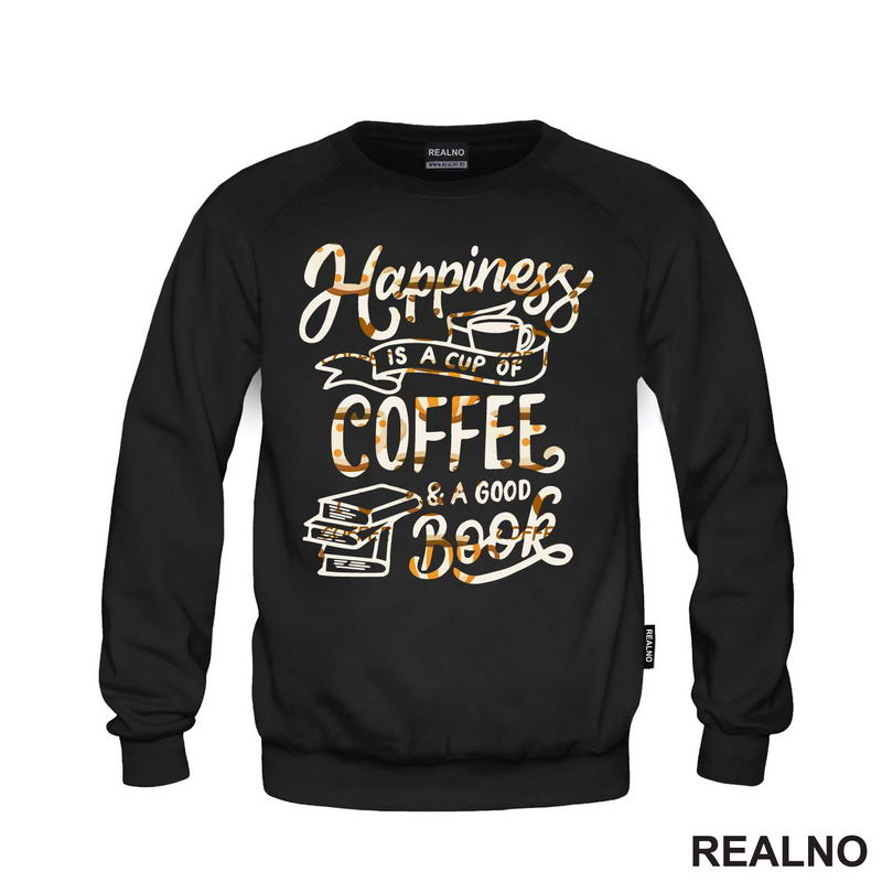 Happiness Is A Cup Of Coffee And A Good Book - Orange Beans - Books - Čitanje - Knjige - Majica