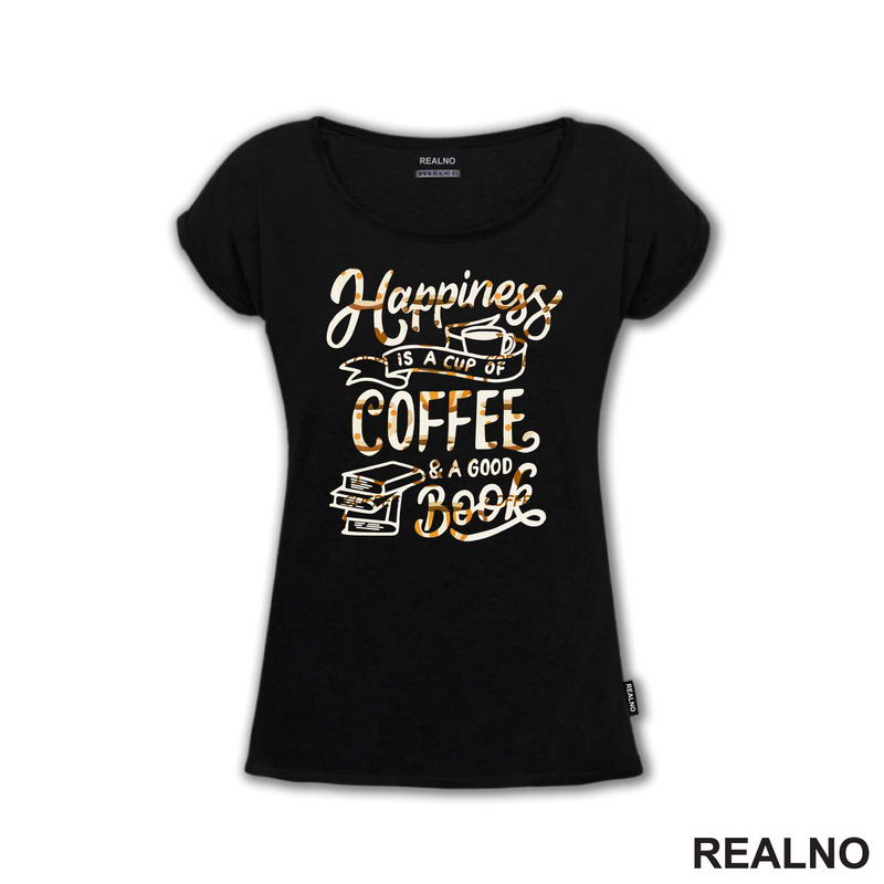 Happiness Is A Cup Of Coffee And A Good Book - Orange Beans - Books - Čitanje - Knjige - Majica