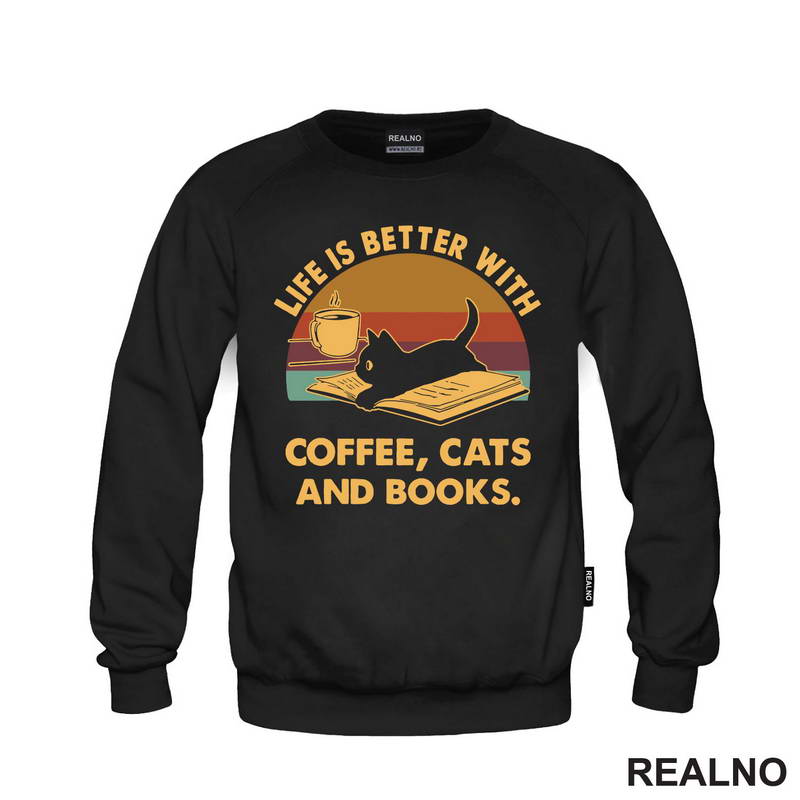 Life Is Better With Coffee, Cats and Books - Kafa - Majica