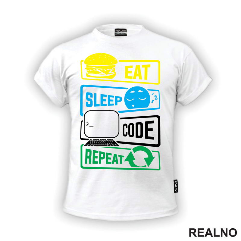 Eat, Sleep, Code, Repeat - Colors - Geek - Majica