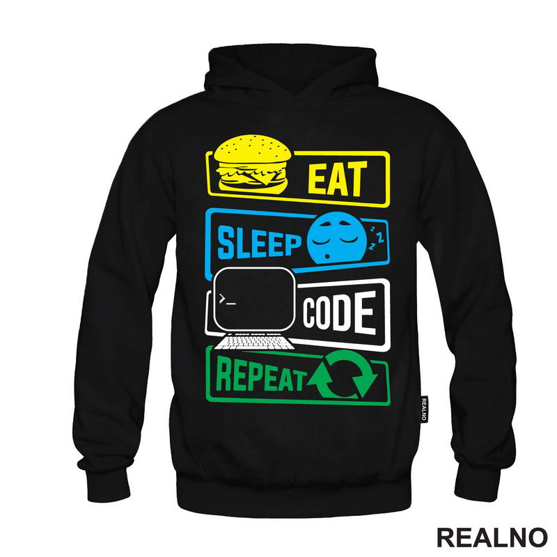 Eat, Sleep, Code, Repeat - Colors - Geek - Majica