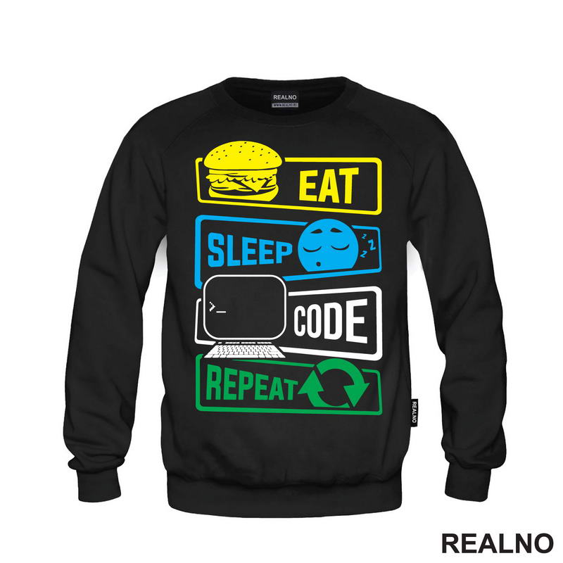 Eat, Sleep, Code, Repeat - Colors - Geek - Majica