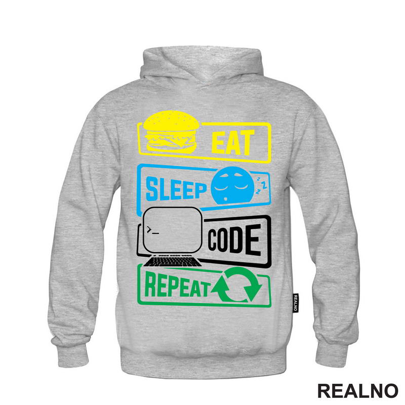 Eat, Sleep, Code, Repeat - Colors - Geek - Majica