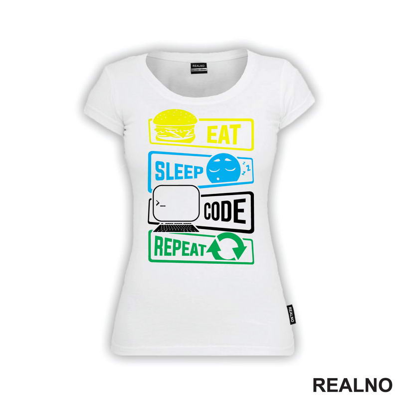 Eat, Sleep, Code, Repeat - Colors - Geek - Majica