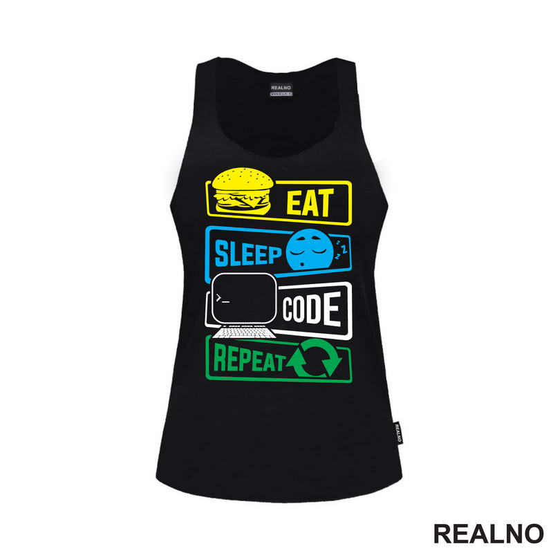 Eat, Sleep, Code, Repeat - Colors - Geek - Majica