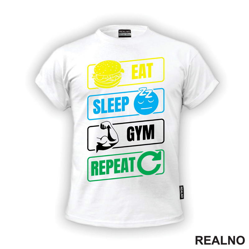 Eat, Sleep, Gym, Repeat - Symbols - Trening - Majica