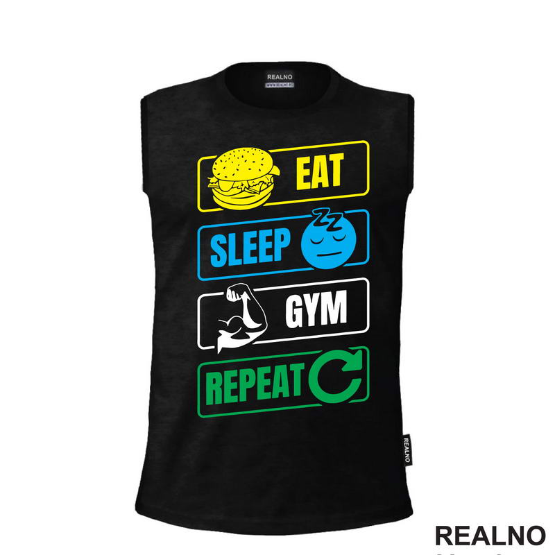 Eat, Sleep, Gym, Repeat - Symbols - Trening - Majica