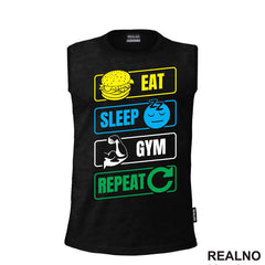 Eat, Sleep, Gym, Repeat - Symbols - Trening - Majica