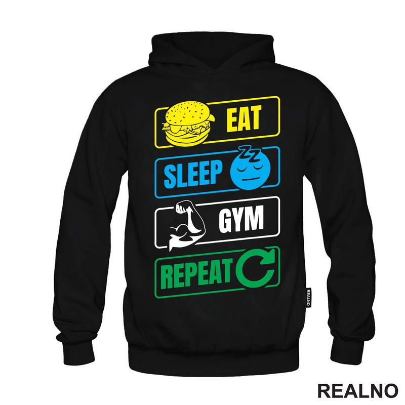Eat, Sleep, Gym, Repeat - Symbols - Trening - Majica