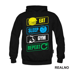 Eat, Sleep, Gym, Repeat - Symbols - Trening - Majica