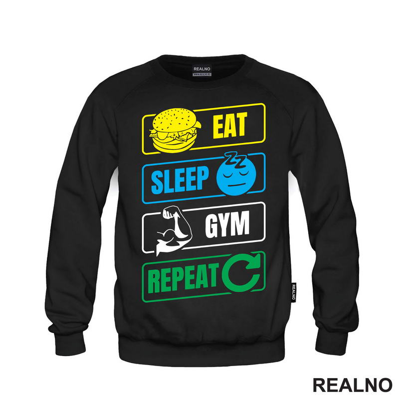 Eat, Sleep, Gym, Repeat - Symbols - Trening - Majica