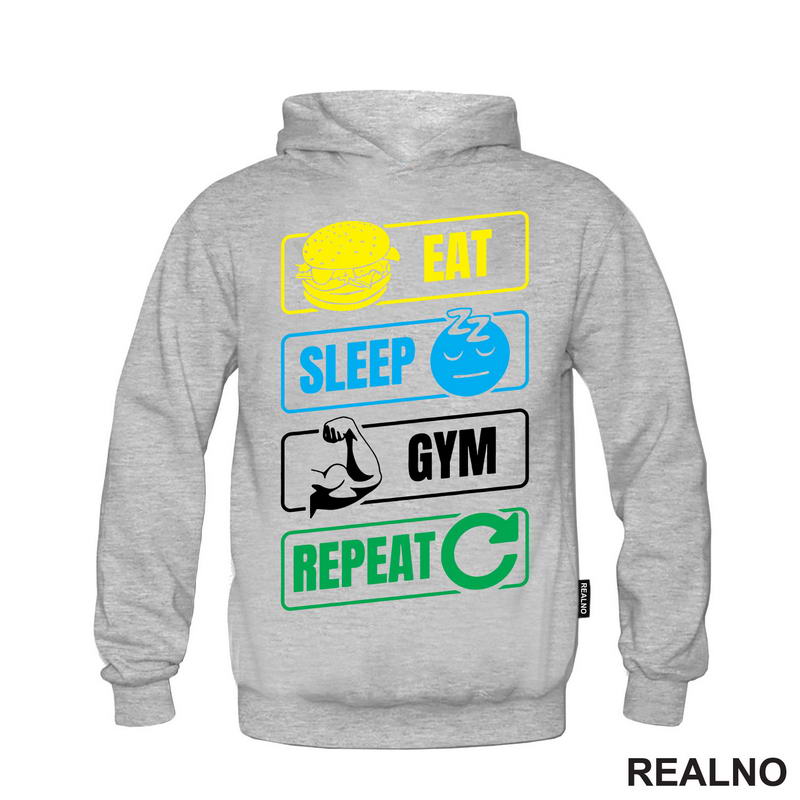 Eat, Sleep, Gym, Repeat - Symbols - Trening - Majica