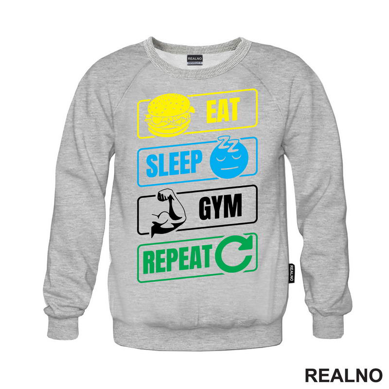 Eat, Sleep, Gym, Repeat - Symbols - Trening - Majica