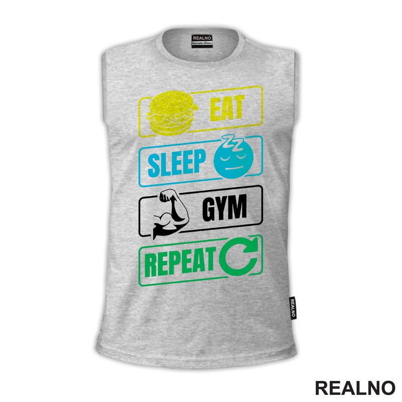 Eat, Sleep, Gym, Repeat - Symbols - Trening - Majica