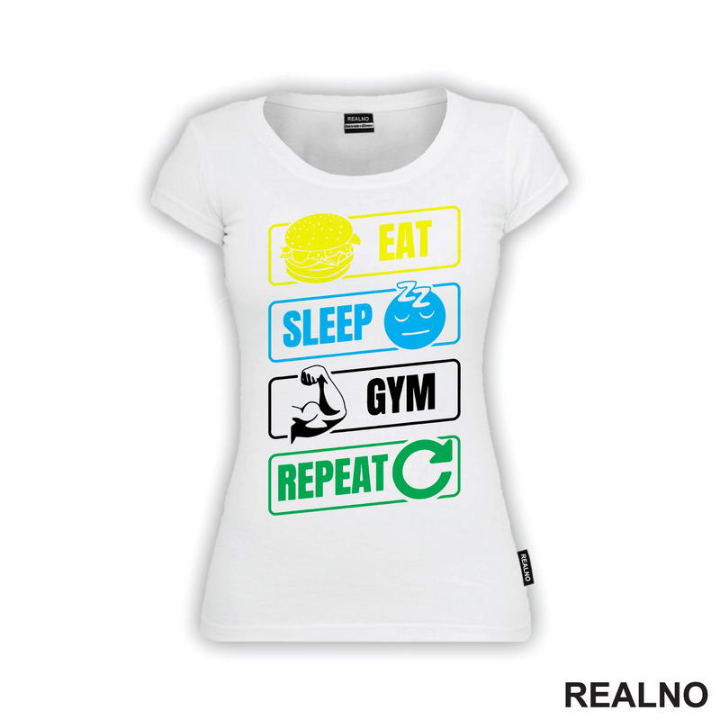 Eat, Sleep, Gym, Repeat - Symbols - Trening - Majica