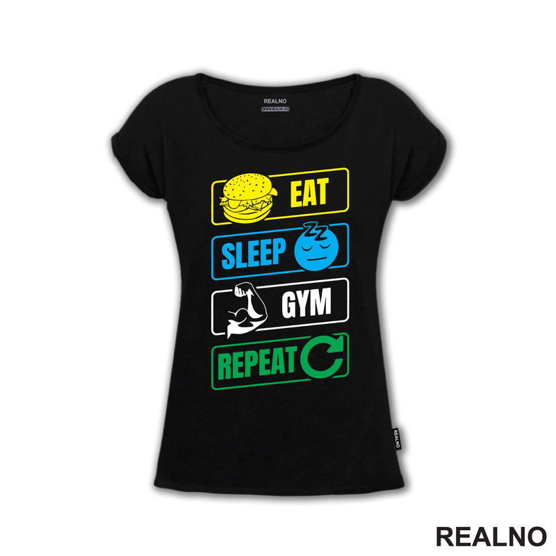 Eat, Sleep, Gym, Repeat - Symbols - Trening - Majica