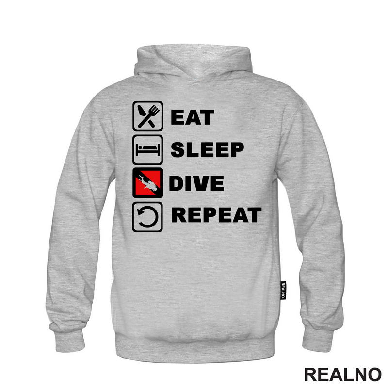 Eat, Sleep, Dive, Repeat - Red - Diving - Ronjenje - Majica