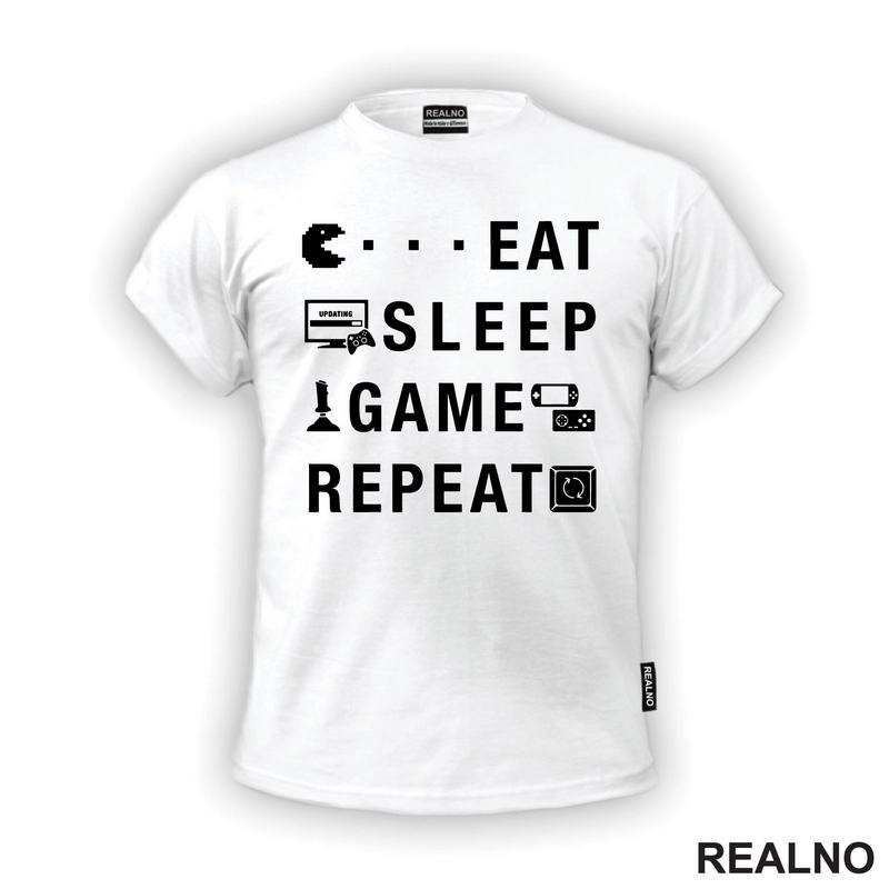Eat, Sleep, Game, Repeat - Symbols - Pacman - Geek - Majica