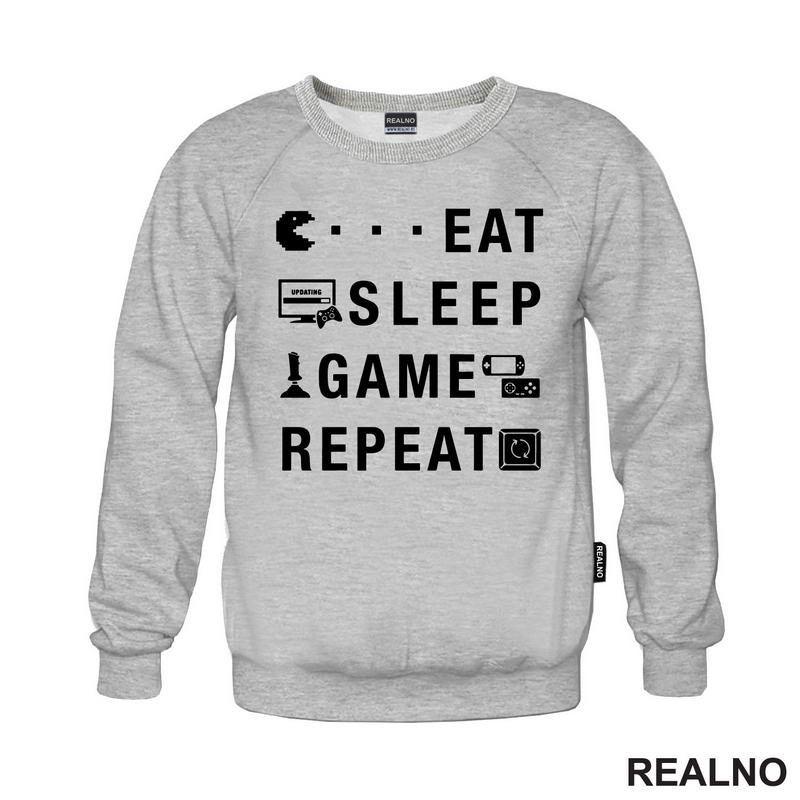 Eat, Sleep, Game, Repeat - Symbols - Pacman - Geek - Majica