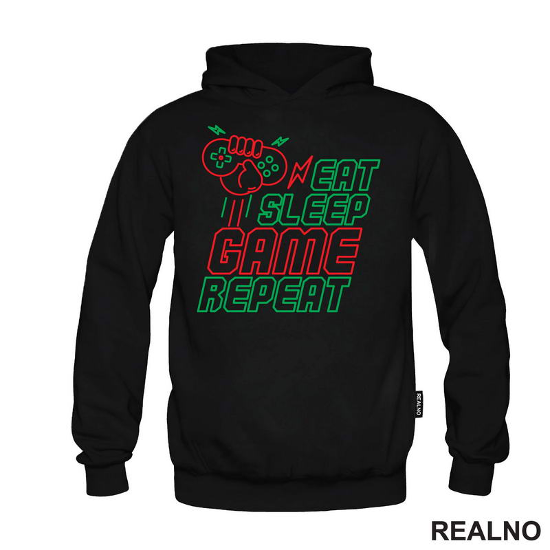 Eat, Sleep, Game, Repeat - Green And Red - Geek - Majica