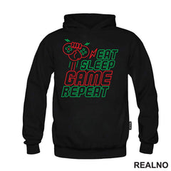 Eat, Sleep, Game, Repeat - Green And Red - Geek - Majica