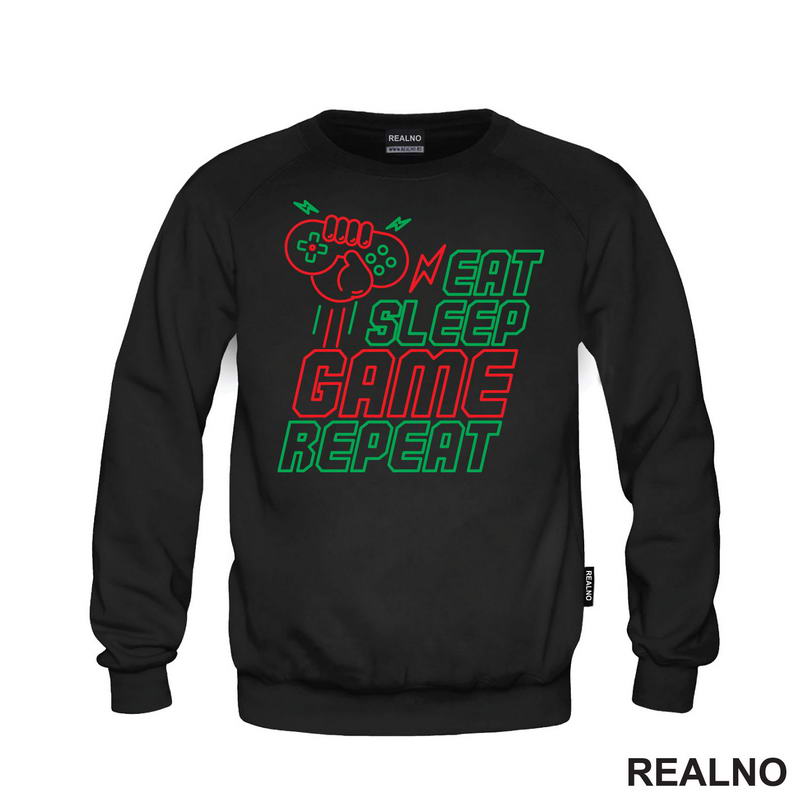 Eat, Sleep, Game, Repeat - Green And Red - Geek - Majica