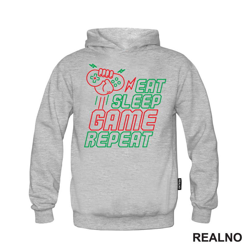 Eat, Sleep, Game, Repeat - Green And Red - Geek - Majica