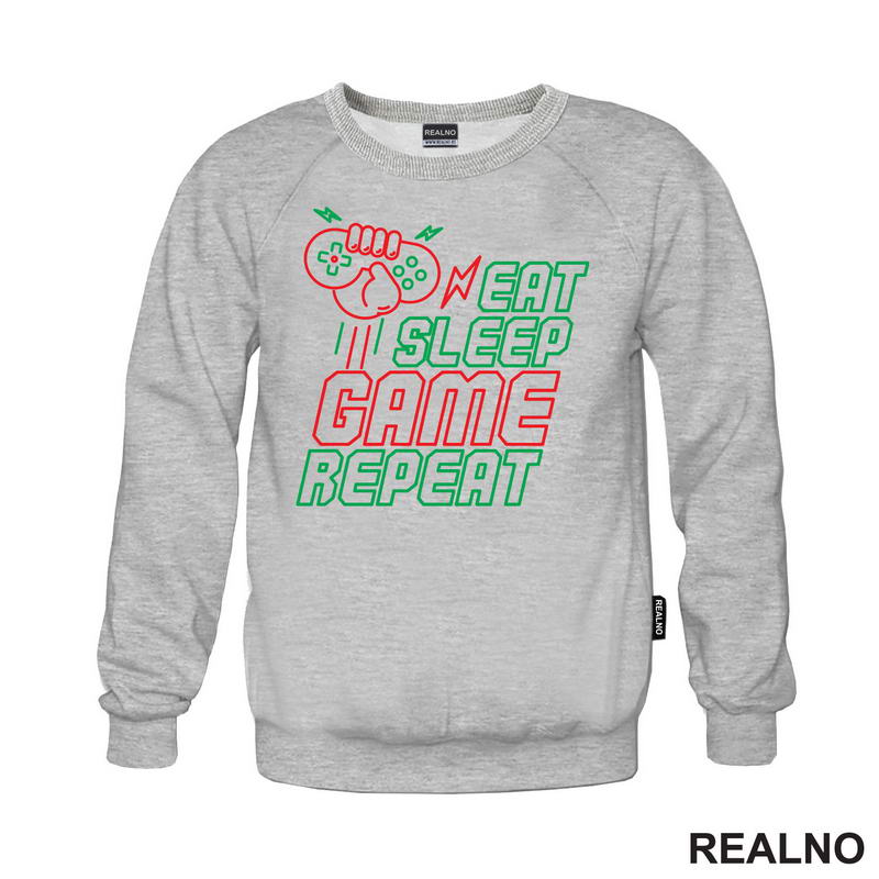 Eat, Sleep, Game, Repeat - Green And Red - Geek - Majica