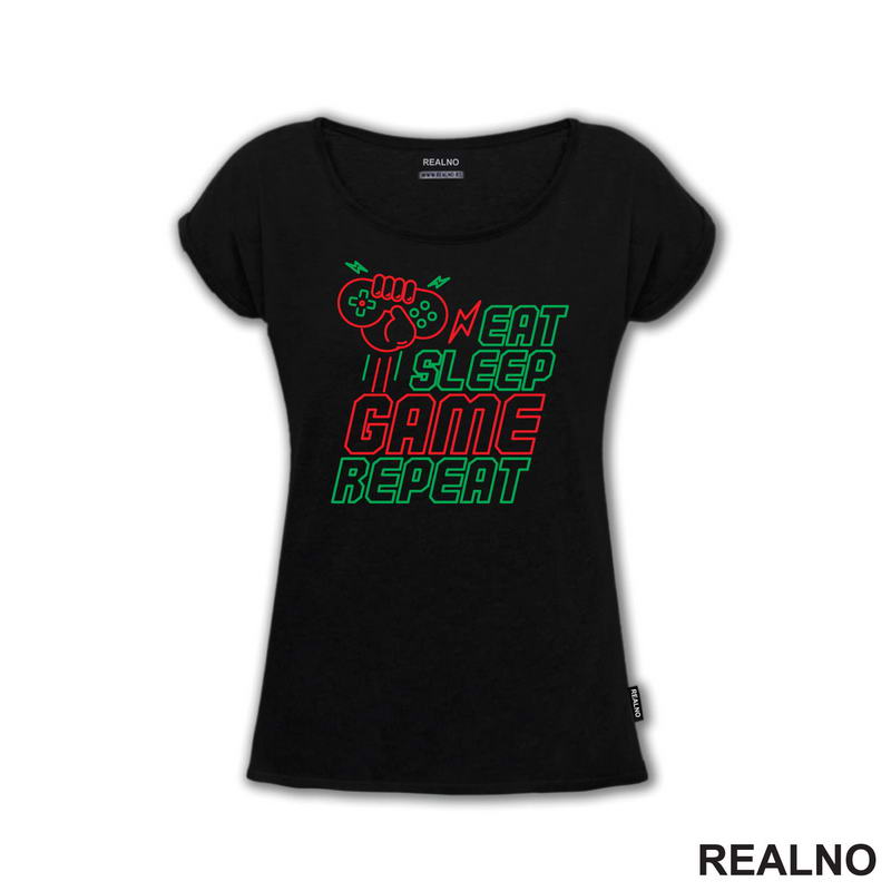 Eat, Sleep, Game, Repeat - Green And Red - Geek - Majica
