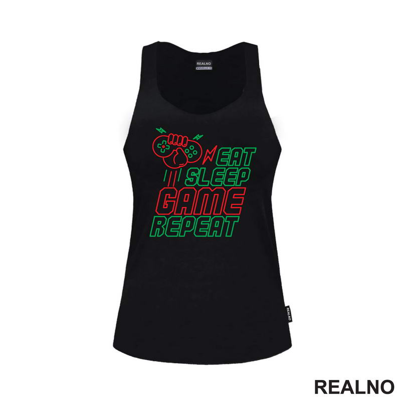 Eat, Sleep, Game, Repeat - Green And Red - Geek - Majica