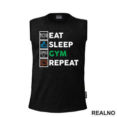 Eat, Sleep, Gym, Repeat - Green, Orange And Blue Symbols - Trening - Majica