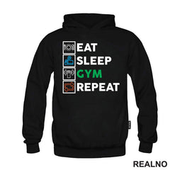 Eat, Sleep, Gym, Repeat - Green, Orange And Blue Symbols - Trening - Majica