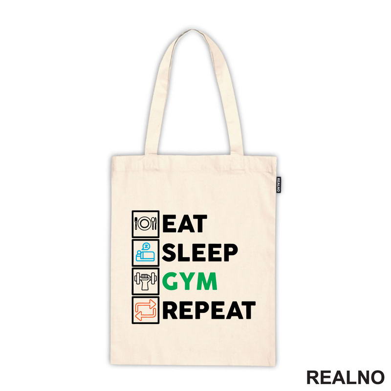 Eat, Sleep, Gym, Repeat - Green, Orange And Blue Symbols - Trening - Majica