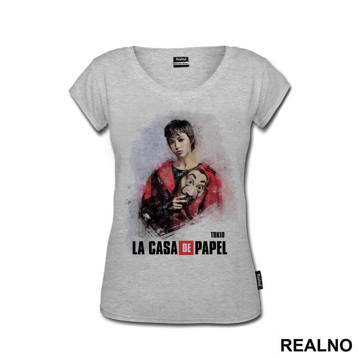 Tokio - Tokyo Short Hair Holding Mask - La Casa de Papel - Money Heist - Majica