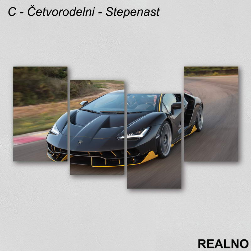 Crni Lambordžini na stazi - Sportski Auto - Slika na platnu - Kanvas